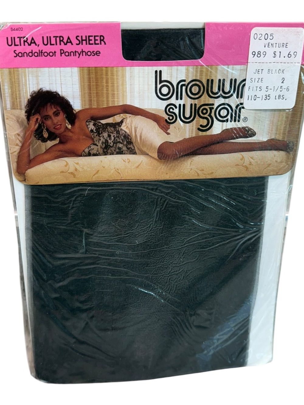 Vintage Brown Sugar Ultra Ultra Sheer Pantyhose Jet Black Size 2